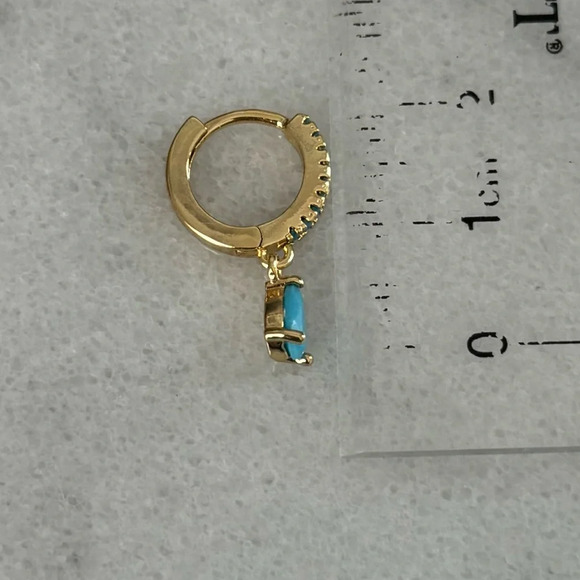 Gold Turquoise Tear Drop Crystal Huggie Hoop Earrings - Picture 5 of 5